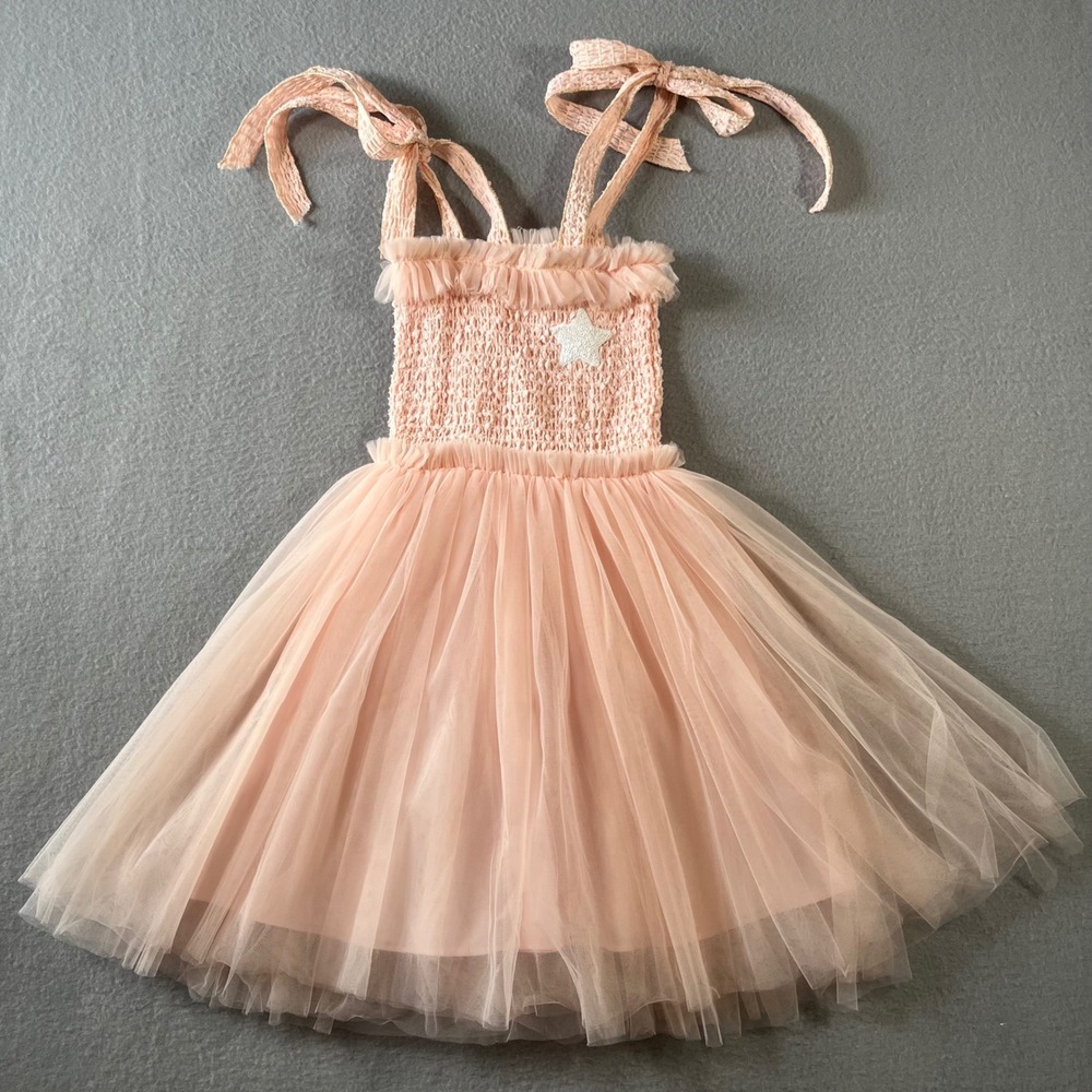 Petite Hailey hanna Girls Pink Tulle Tutu‎ Dress Smocked Star Sequin Size 6
